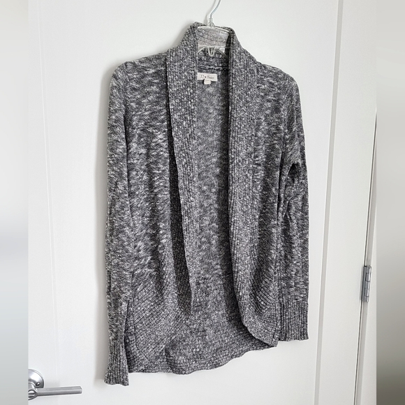 JJ Basics Shawl Collar Cotton Cardigan | Black White - Picture 3 of 8